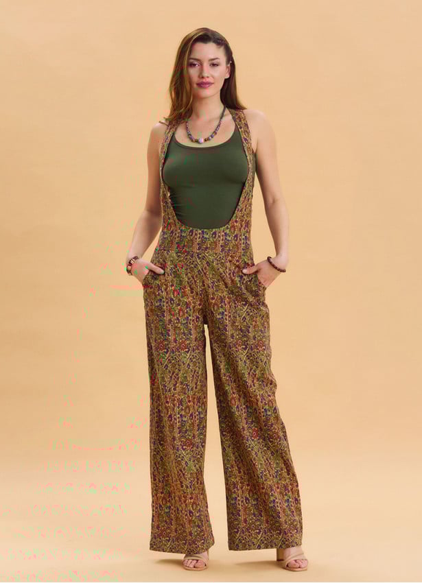 Womens Ethnic Jumpsuit with Zipper Detail and Pockets 4672